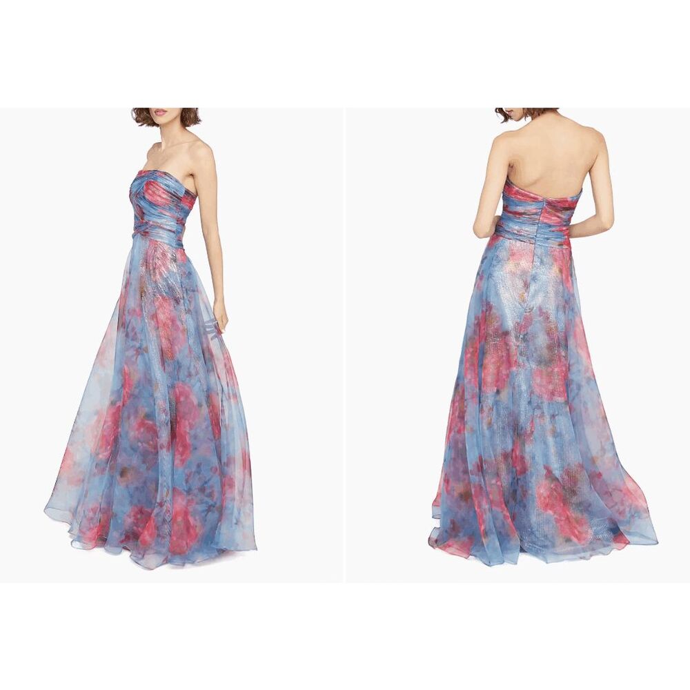 Theia Giselle Floral Ruched Organza Strapless Gown Size US14 $945